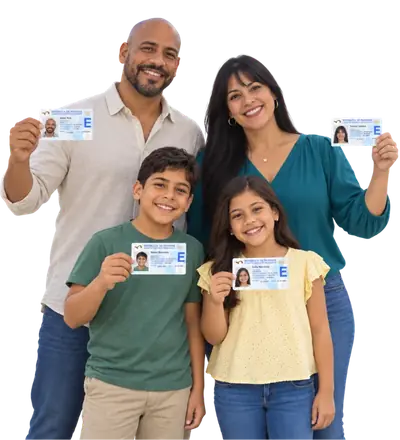 Familia mostrando sus carnés de residente permanente de Panamá